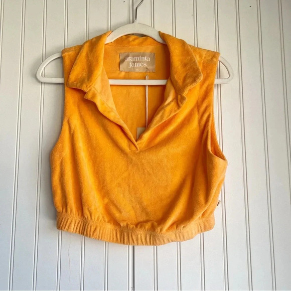 Araminta James Size XL Sleeveless Cropped Terry Polo Shirt Top In Mango NEW!! - Picture 4 of 8